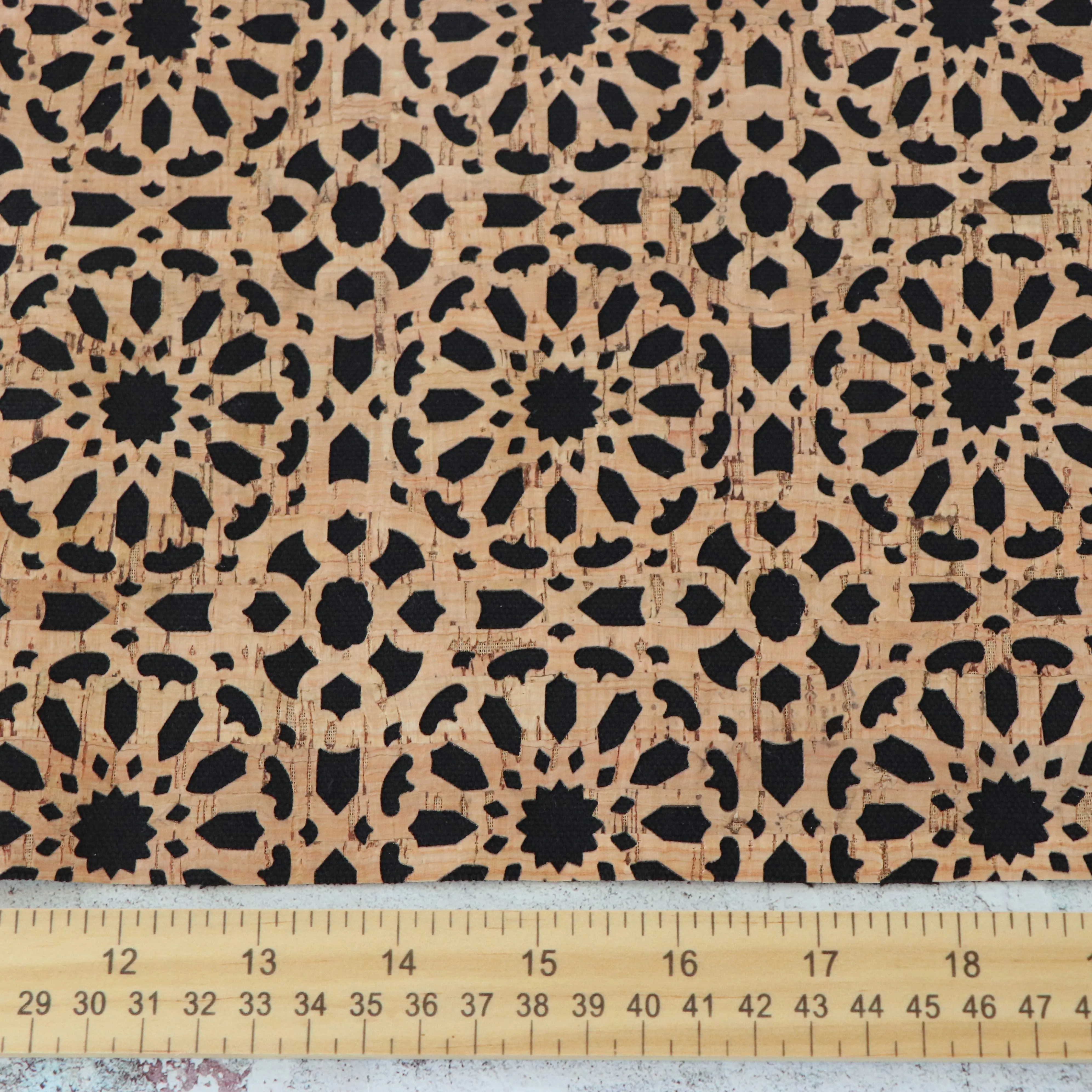 SHORT - Lite Black Canvas Backed Mandala Cork Fabric