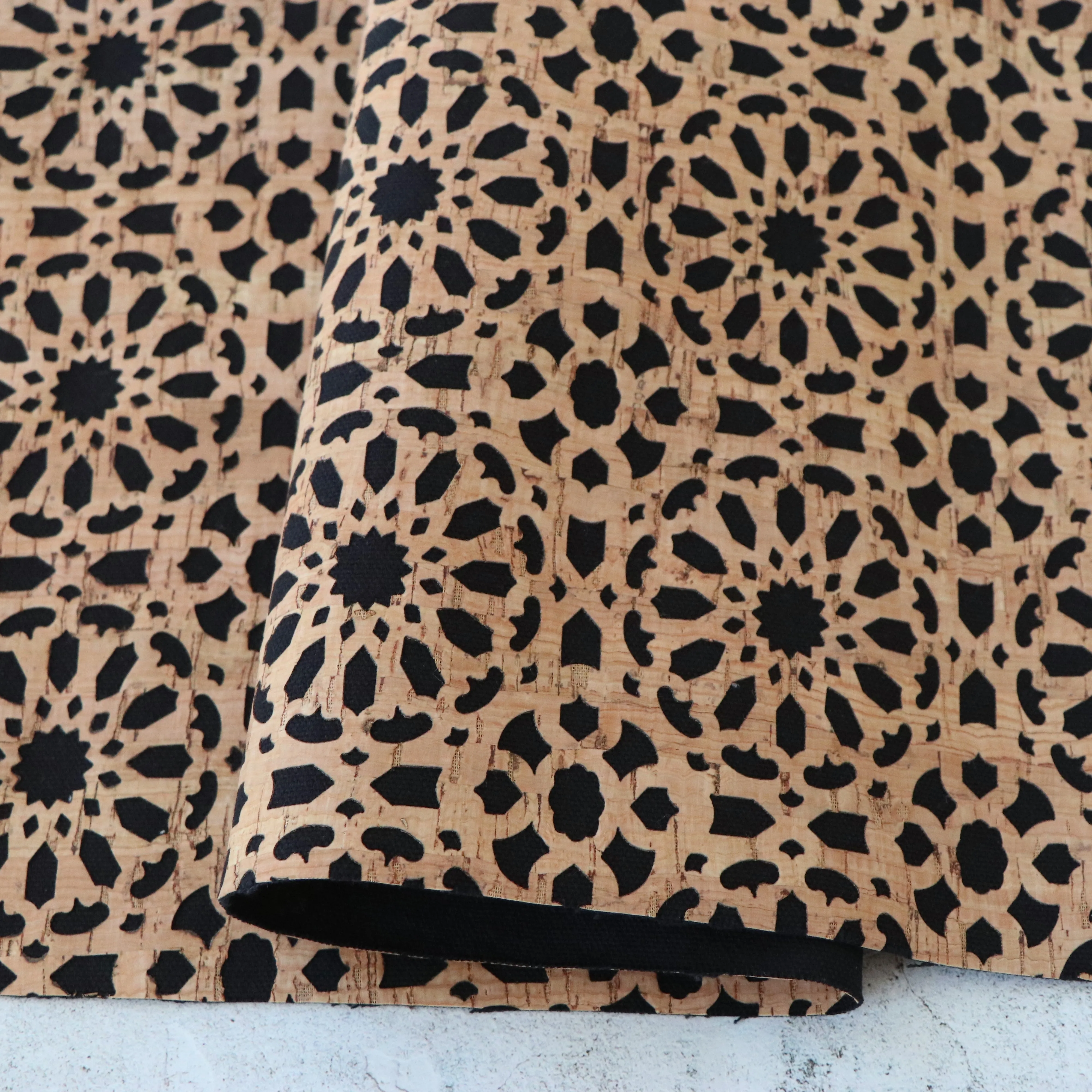 SHORT - Lite Black Canvas Backed Mandala Cork Fabric