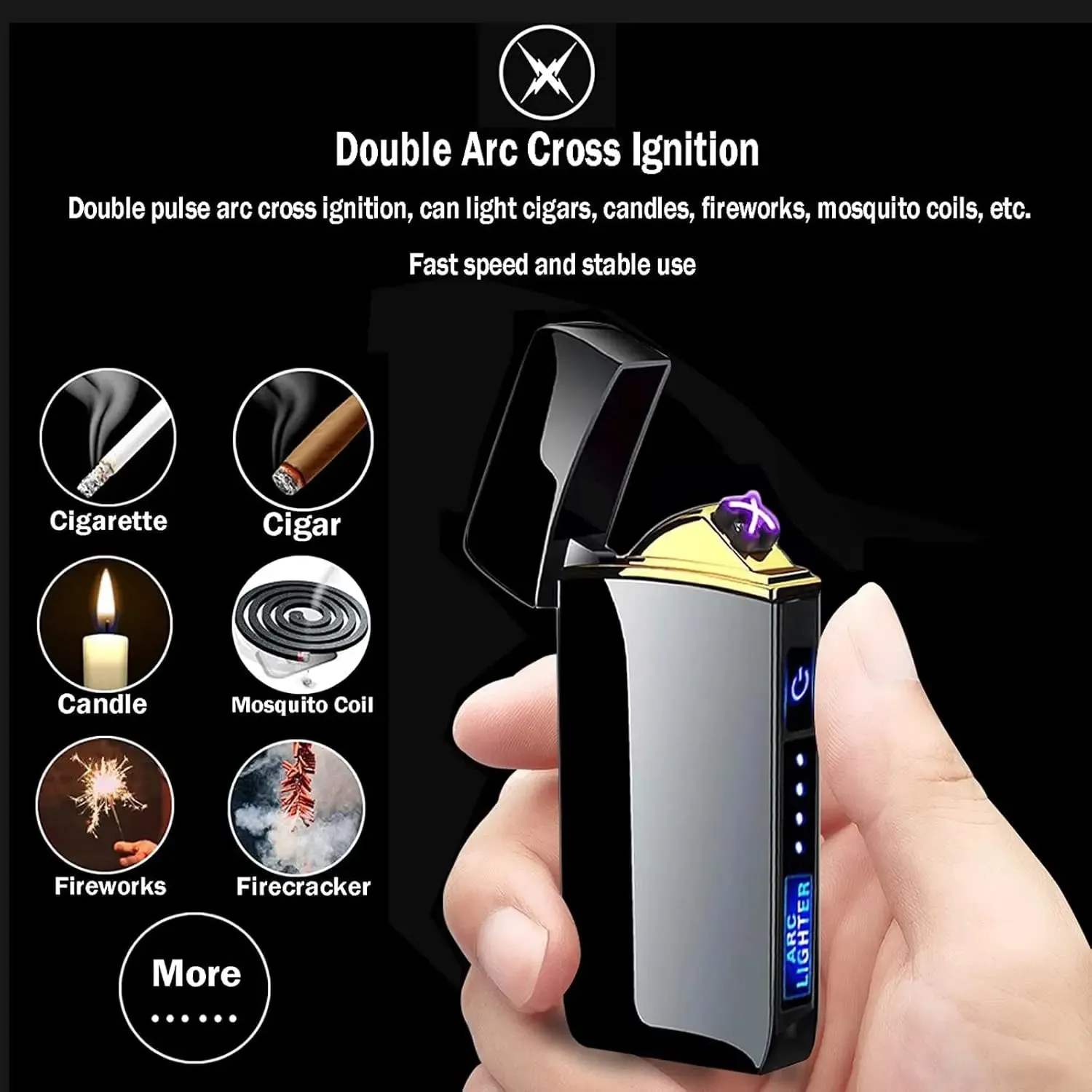 Smart Windproof Electric Metal Lighter Flameless Plasma Lighter Double Arc Usb Rechargeable Led Power Display Touch HOT