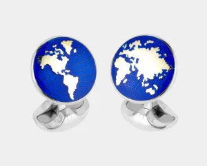 Sterling Silver Enamel World Cufflinks