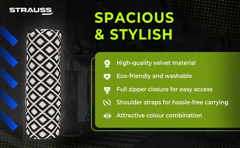 Strauss Jacquard Gym Bag | for Both Men and Women | Suitable for Travel and Gym | Eco- Friendly and Washable | 56 X 25 Cm - (Black and Cream)