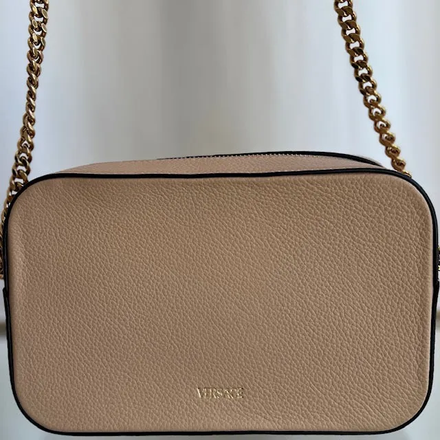 VERSACE Beige Leather Virtus Shoulder Bag