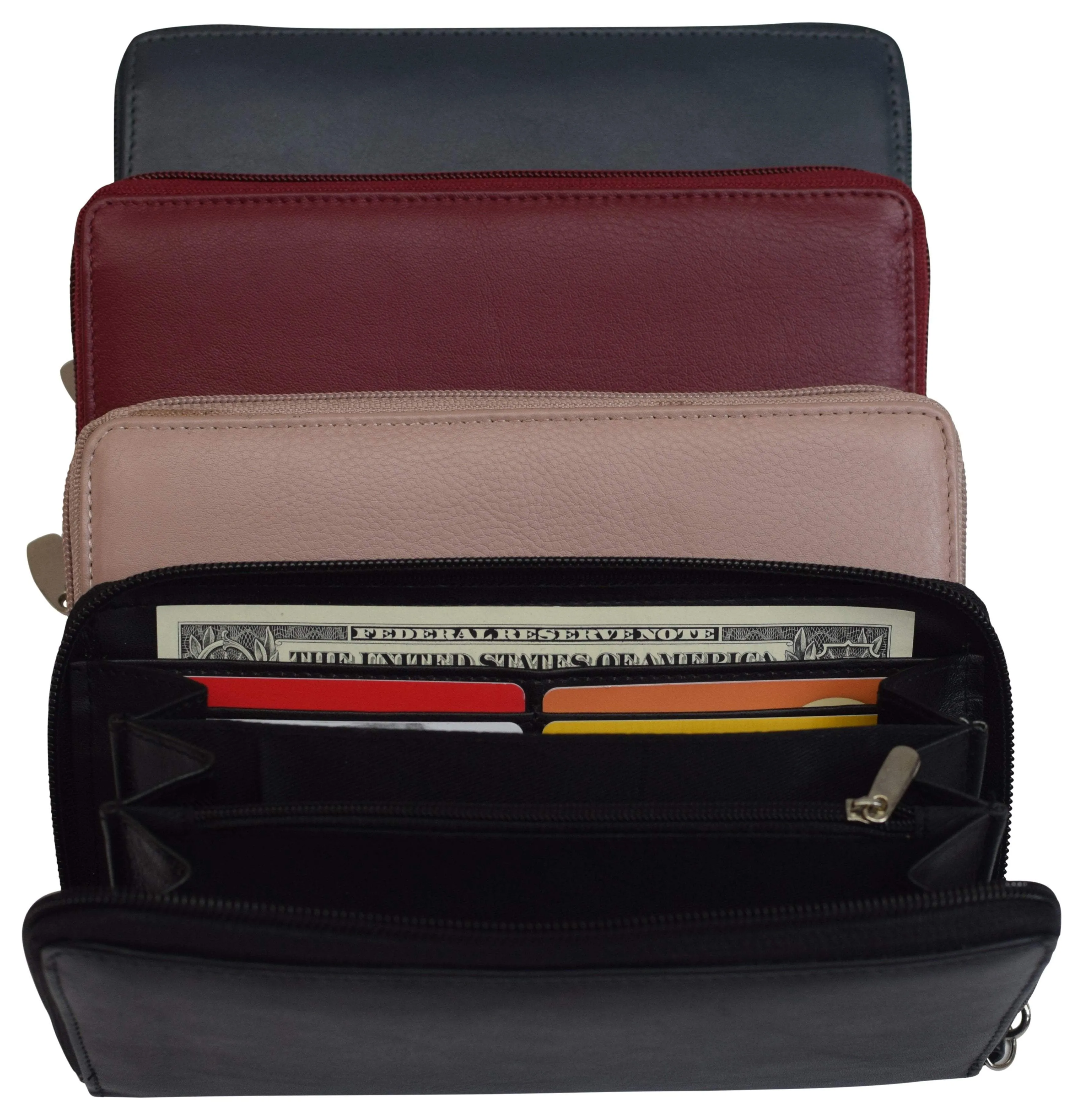 Women RFID Bifold Ladies Cluth Wristlet Wrist Strap Long Purse Leather Wallet