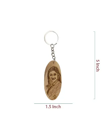 Wooden engraved oval keychain