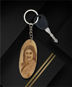 Wooden engraved oval keychain