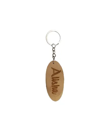 Wooden engraved oval keychain