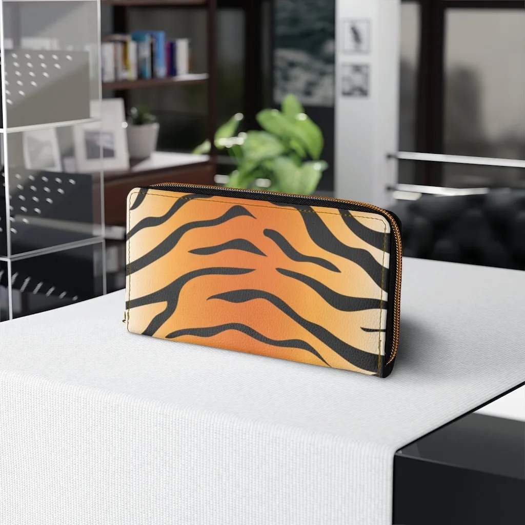 Wristlet Phone Wallet, Orange and Black Tiger Stripe Style Purse