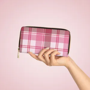 Wristlet Phone Wallet, Pink and White Plaid Style Purse