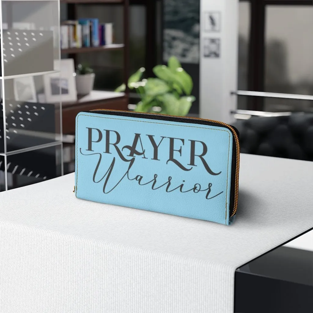 Wristlet Phone Wallet, Sky Blue and Black Prayer Warrior Graphic Purse