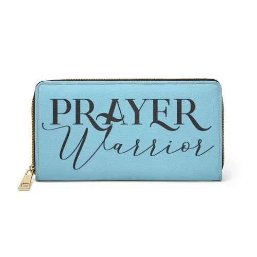 Wristlet Phone Wallet, Sky Blue and Black Prayer Warrior Graphic Purse