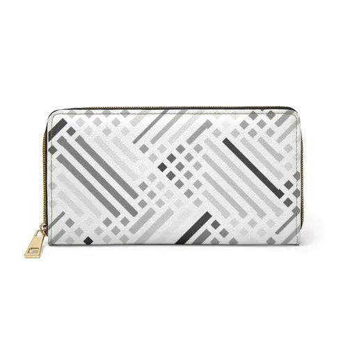 Wristlet Phone Wallet, White and Grey Geometric Lines Style Purse